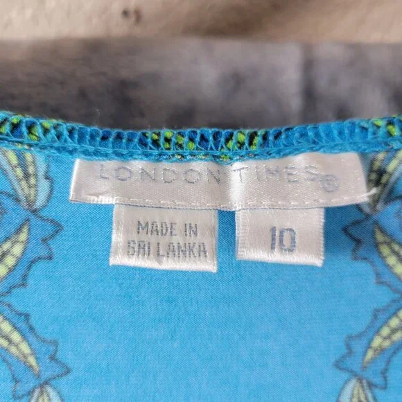 London Times Womens 10 Blue Green Paisley‎ Babydoll Y2K Boho Retro Midi Dress - Picture 2 of 10